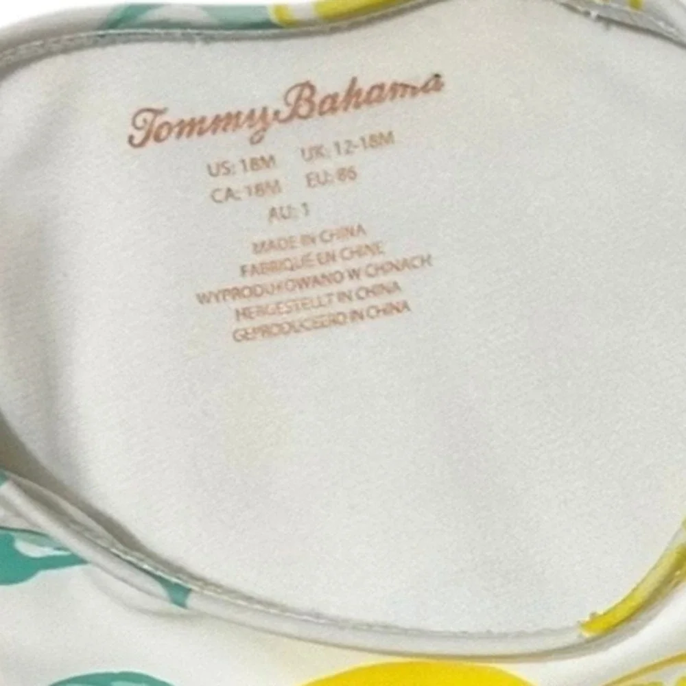 Tommy Bahama‎ Baby Tropical Summer Rash Guard 18M Yellow Lemon Print Peplum Bow